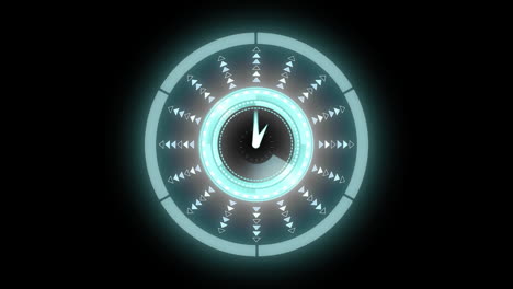 animación de escaneo de alcance con reloj sobre fondo negro