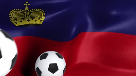 bandera de liechtenstein con pelotas de fútbol