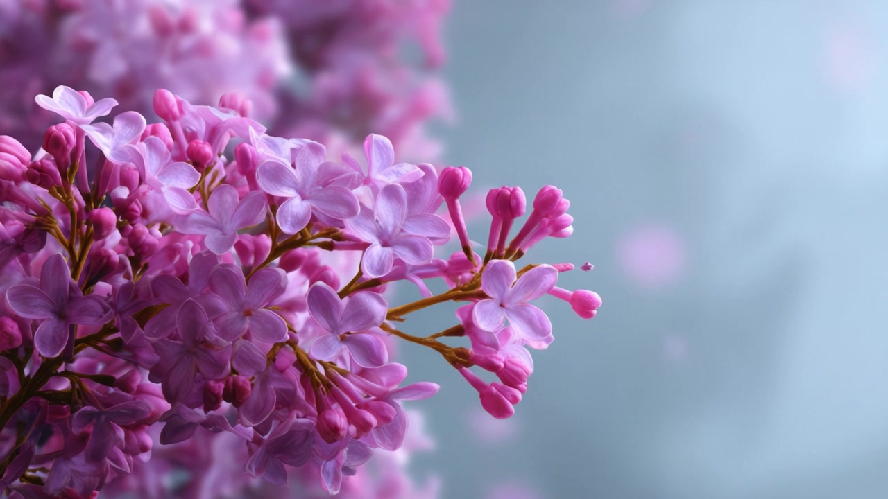 Mekar Merah Muda Halus Bunga Lilac, Mengabadikan Keindahan dan Keharumannya dalam Latar Belakang Buram yang Lembut untuk Estetika Alam yang Tenang