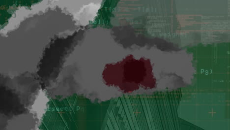 animation of gray shapes and data processing over cityscape