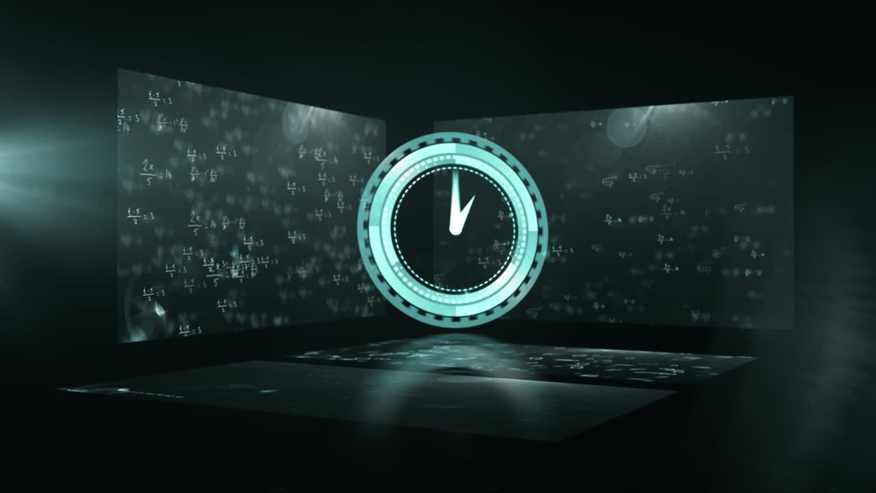 검은색 배경에 시계와 함께 빠르게 움직이는 시계의 애니메이션