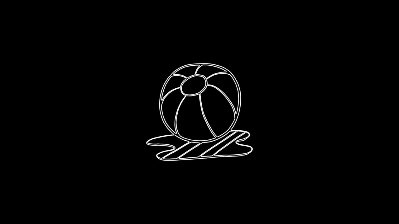 icono de bola para líneas de animación de juego en un fondo negro. video 4k animación de línea de neón sin costuras. bola de verano