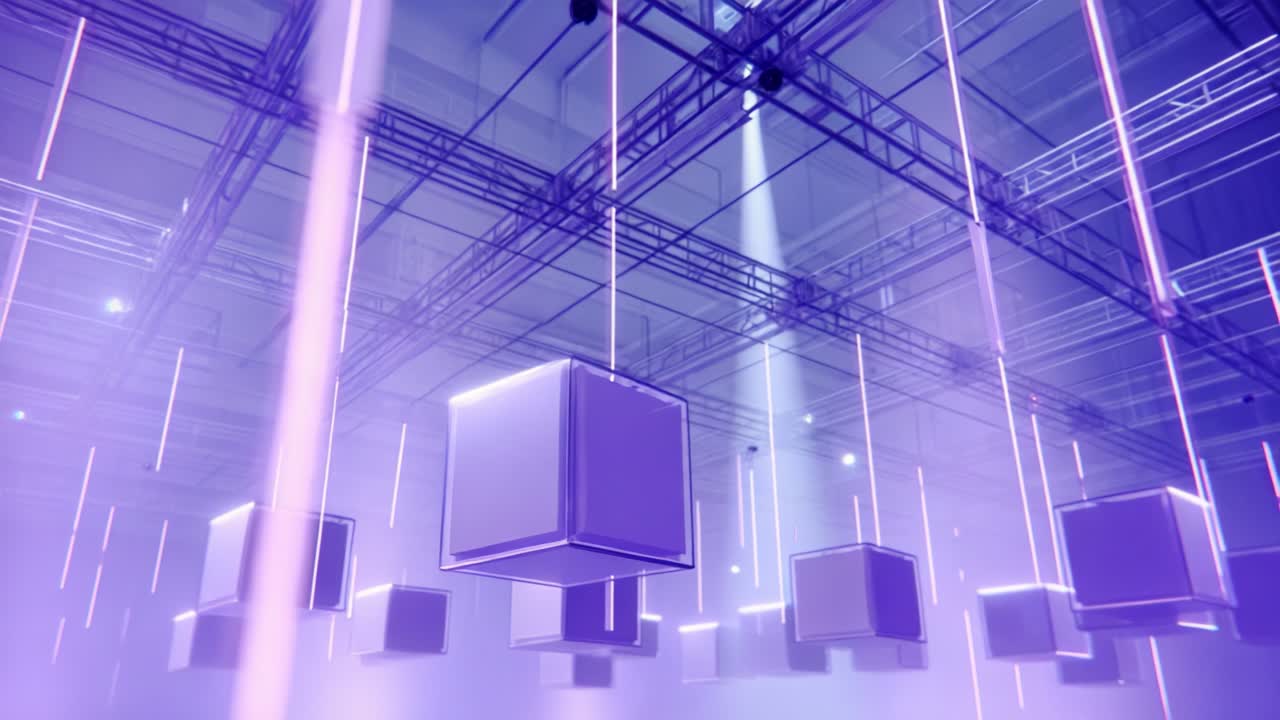 A mesmerizing blend of glowing cubes suspended in a softly illuminated space, creating an enchanting atmosphere filled with ethereal light and futuristic design elements