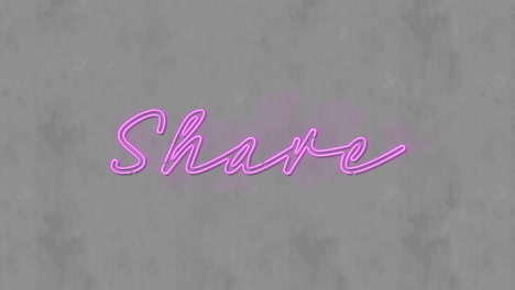 digital animation of neon purple share text banner against textured black background