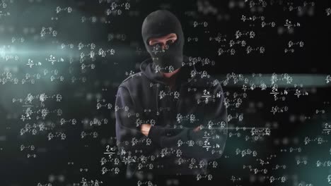 animación de ecuaciones matemáticas sobre el hacker en balaclava