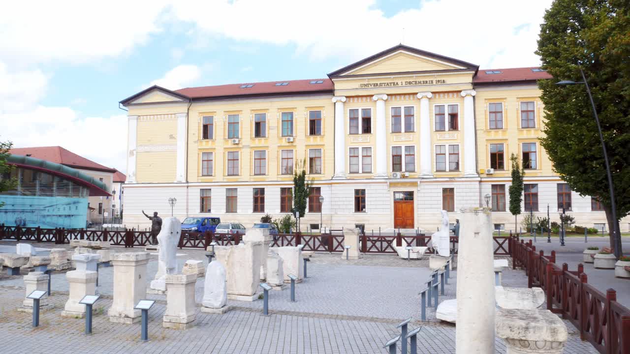 Panning shot of the Principia museum and university "1st December 1918" at Alba Iulia, Romania