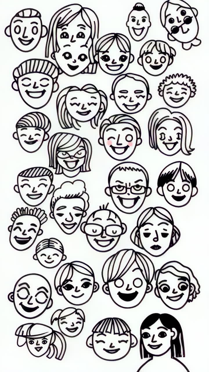 Collection of Diverse Happy Cartoon Faces