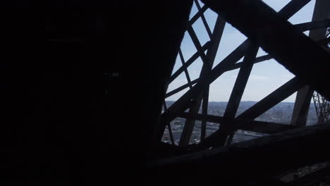 eiffel tower interior structure and city view