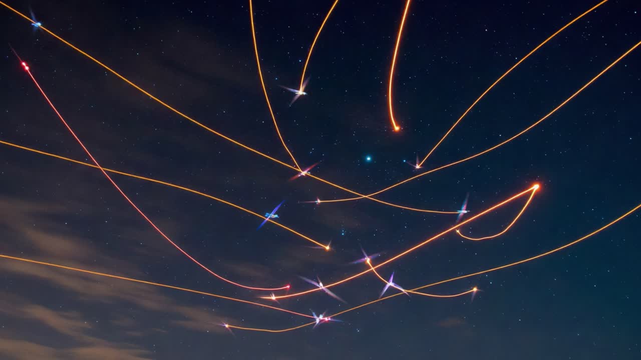 A Fascinating Display of Light Trails Captured in a Stunning Night Sky, Showcasing the Fluid Motion and Dynamic Patterns of Celestial Bodies Over Time