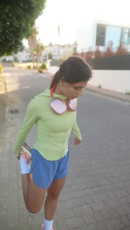 woman stretching outdoors