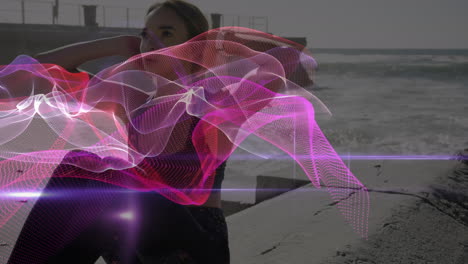 animación de la red de conexiones sobre mujeres que hacen ejercicio al aire libre
