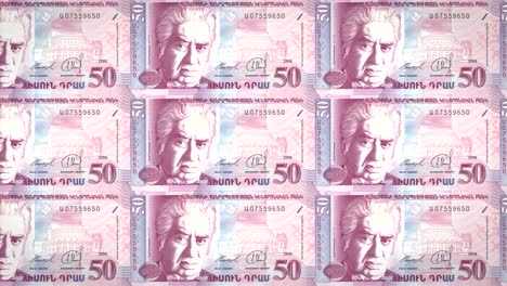 billetes de cincuenta drams armenios de armenia rodando, dinero en efectivo