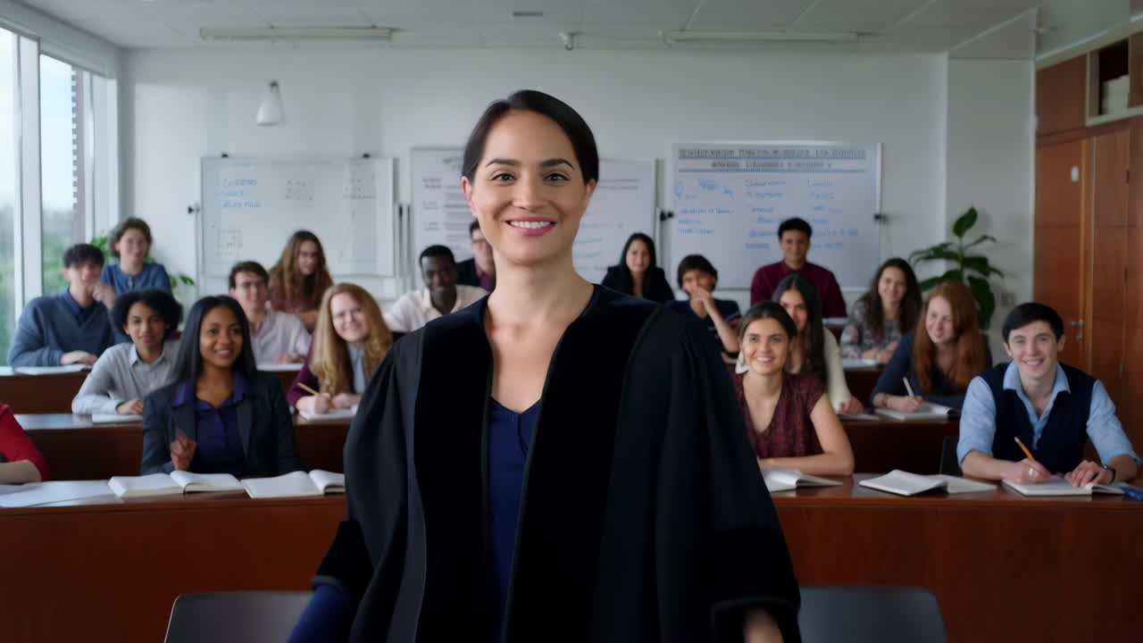 An instructor and students in a university classroom