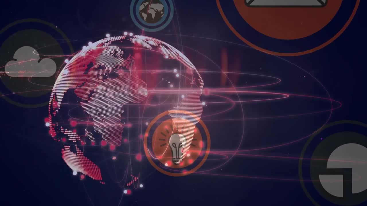 animación del globo con una red de conexiones con iconos