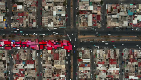 overhead view traffic on a junction road in mexico city suburbs