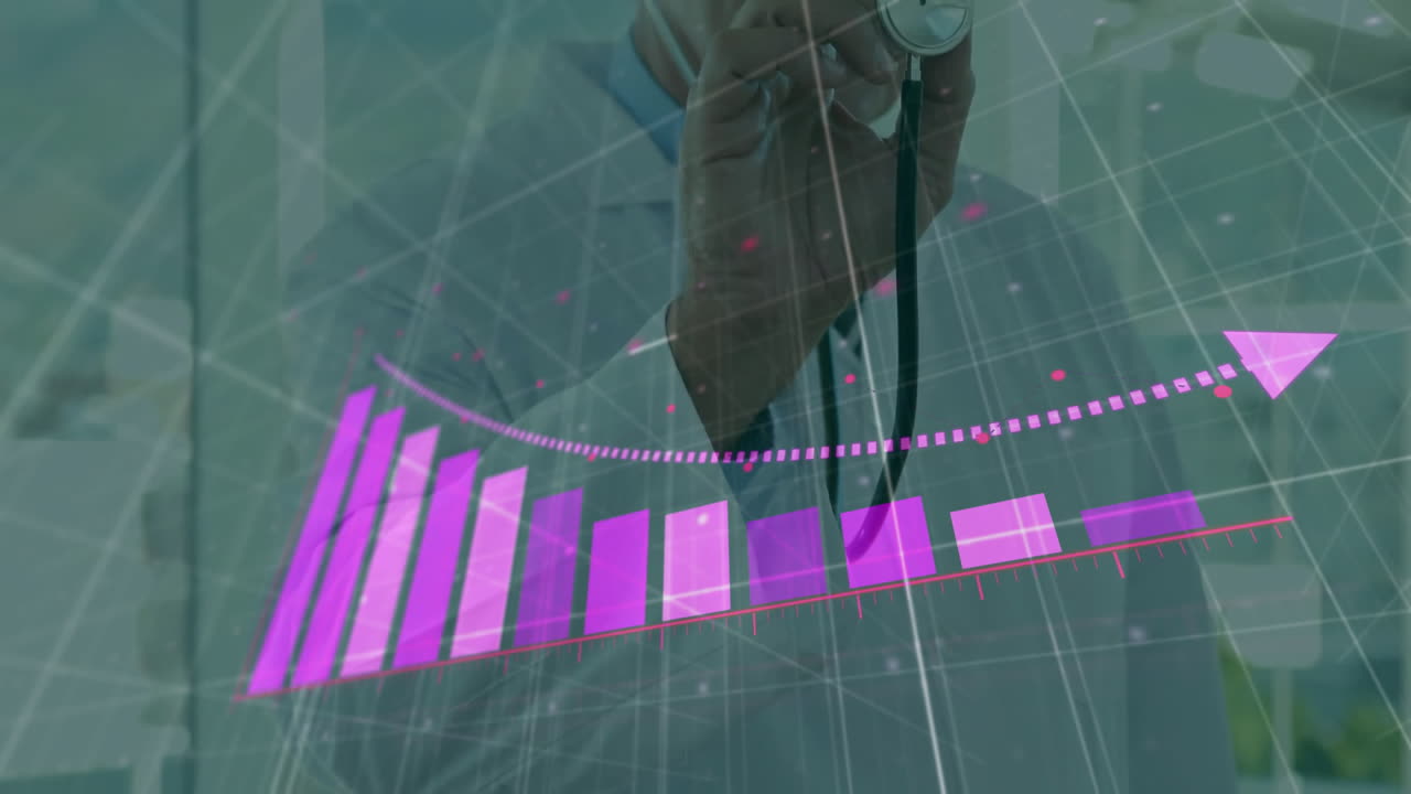 animación de las estadísticas y el procesamiento de datos financieros sobre la doctora caucásica