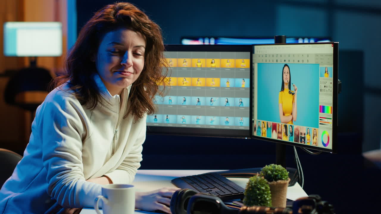 fotógrafo alegre que utiliza un programa de retoque para editar imágenes
