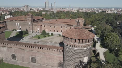 magical drone views of milan's historic castello sforzesco.