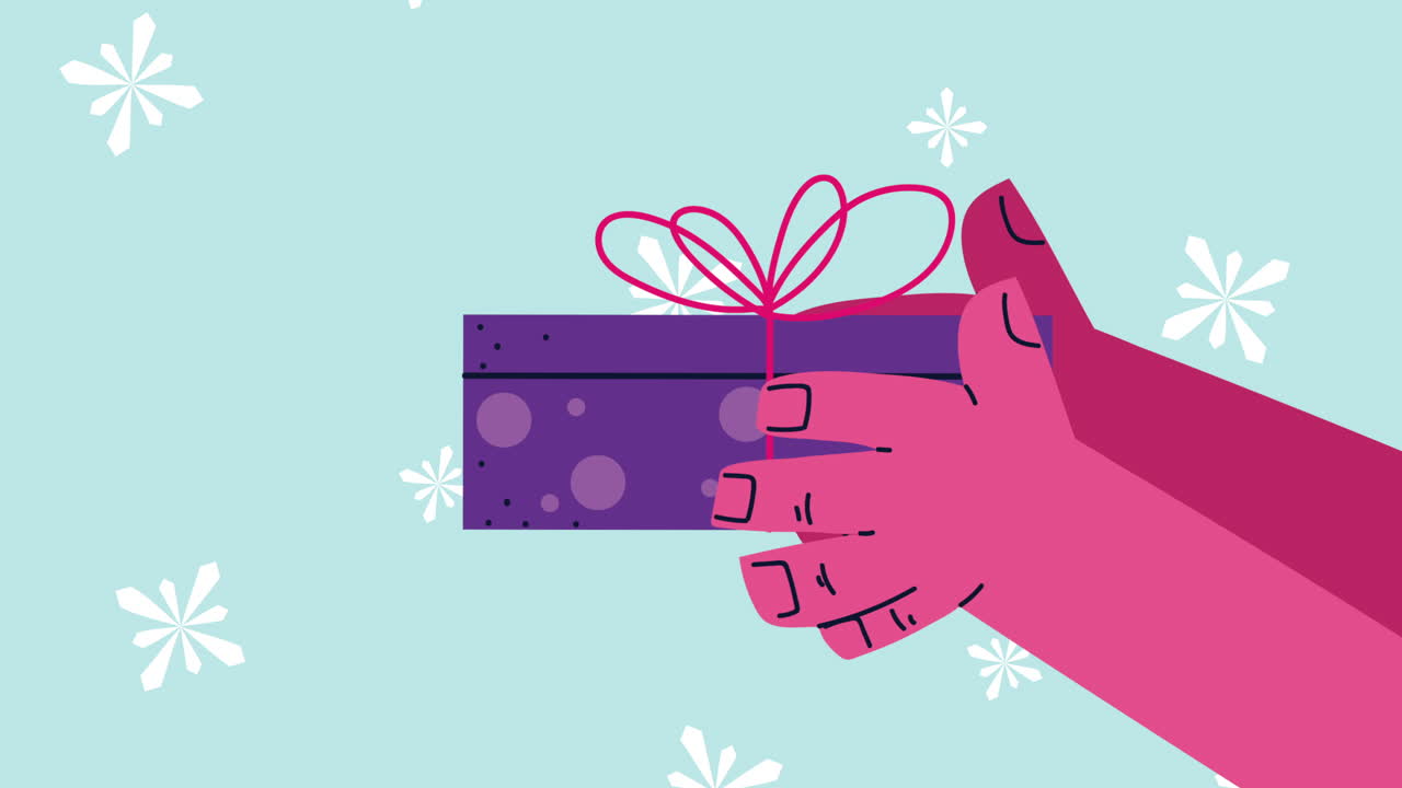 메리 크리스마스 애니메이션 손을 들어 올리는 선물