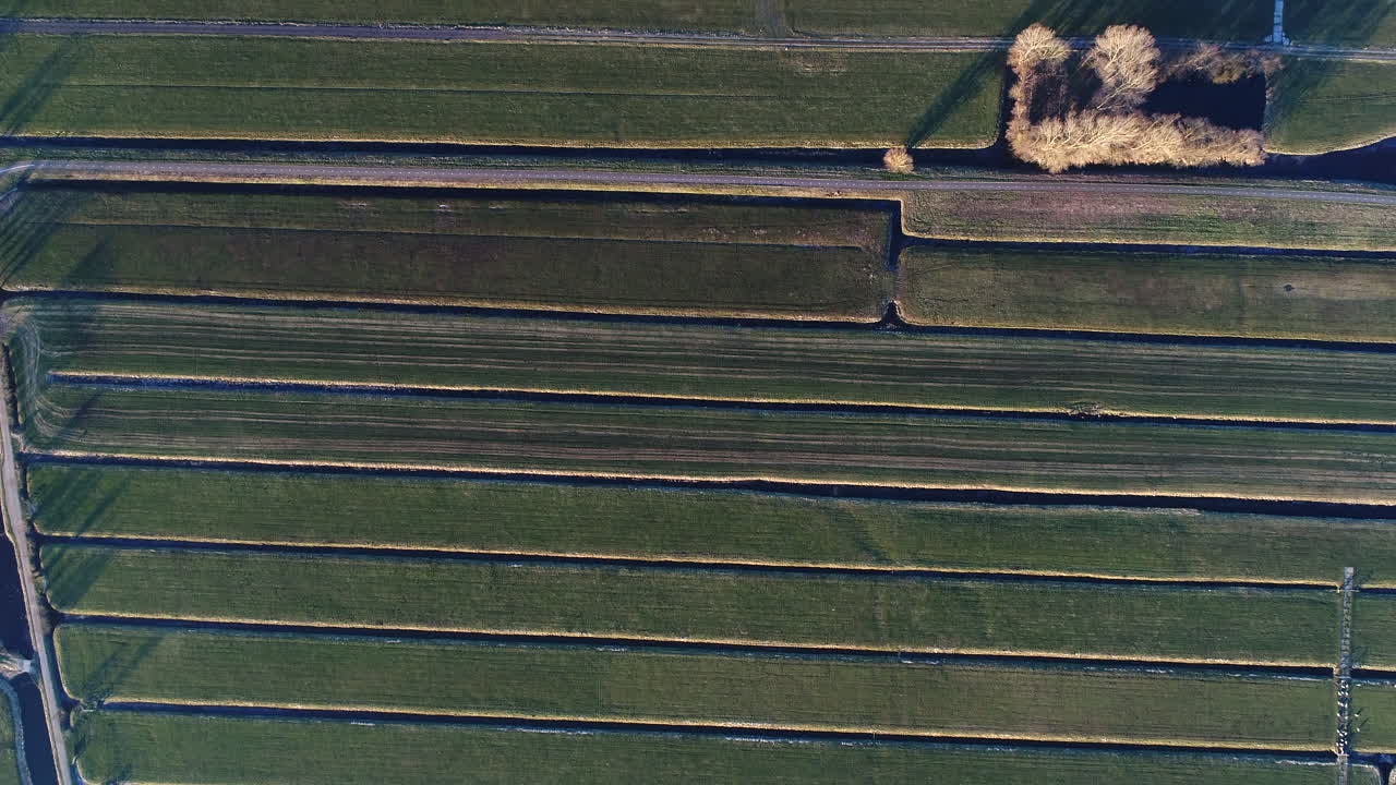 vista superior del paisaje verde de la ciudad de stolwijk bajo un clima soleado en krimpenerwaard, holanda del sur