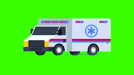 ambulance rides with flashing lights on. transparent background.