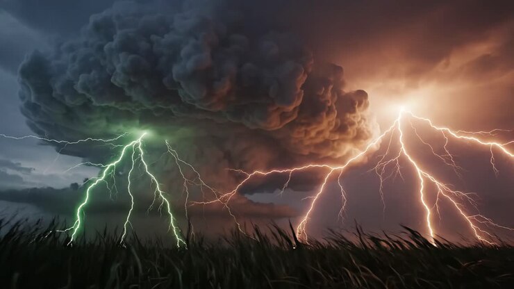 Tempesta di fulmini su un campo