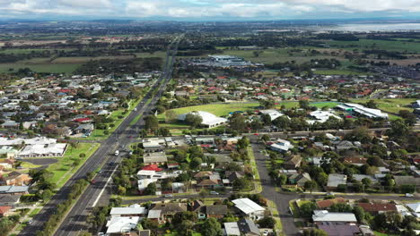 aerial above leopold, australia with primary school and shopping centre