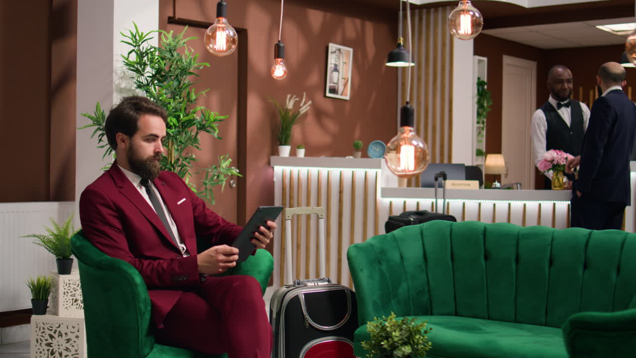 Entrepreneur in hotel lounge area