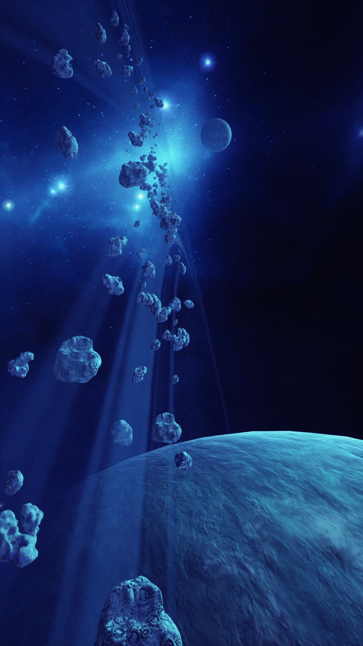 una impresionante vista de un planeta lejano con asteroides y estrellas