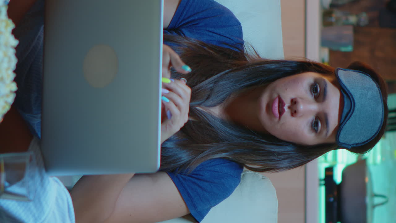 Vertical Video: Exhausted Person Talking On Webcam