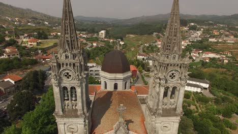 wedding day bride and groom leaving church aerial view