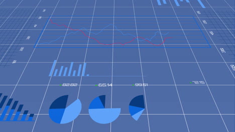 animación de múltiples gráficos con números cambiantes contra un fondo abstracto