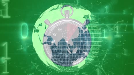 animación de estadísticas con globo terráqueo, codificación binaria y cronómetro