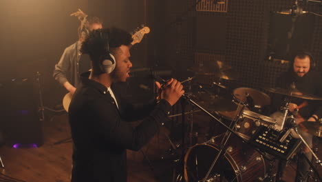 band recording session in studio