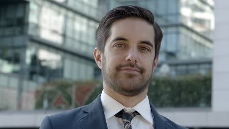 handsome young businessman smiling at camera