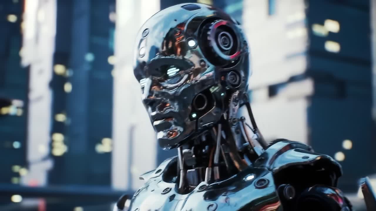 Futuristic Android: A Glimpse into Advanced Robotics and the Evolution of Artificial Intelligence in a High-Tech Urban Environment