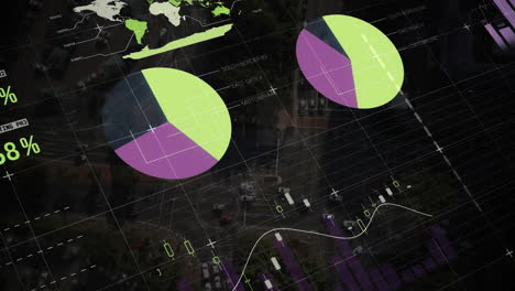 animación del procesamiento de datos financieros sobre cuadrícula y fondo oscuro
