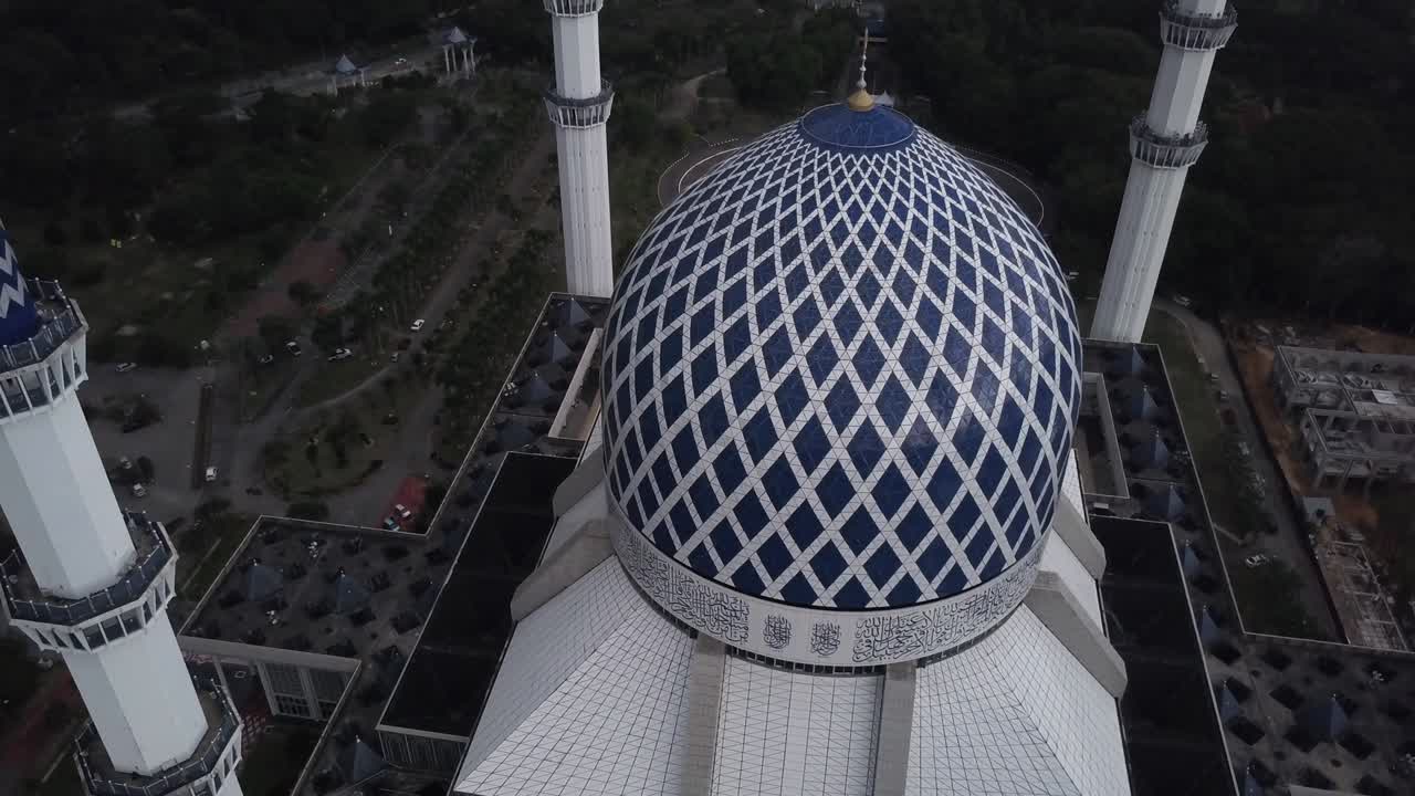 Aerial Footage - Flyover a Mosque on a cloudy day.
