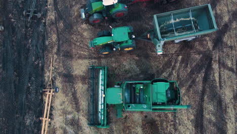 aerial view of farm machinery in a field