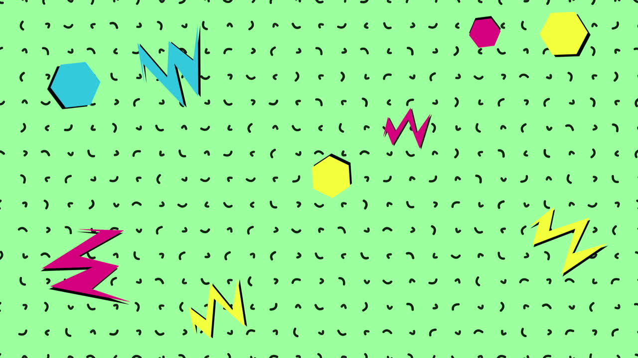 Motivo moderno con zigzag geometrici ed esagoni in stile Memphis.