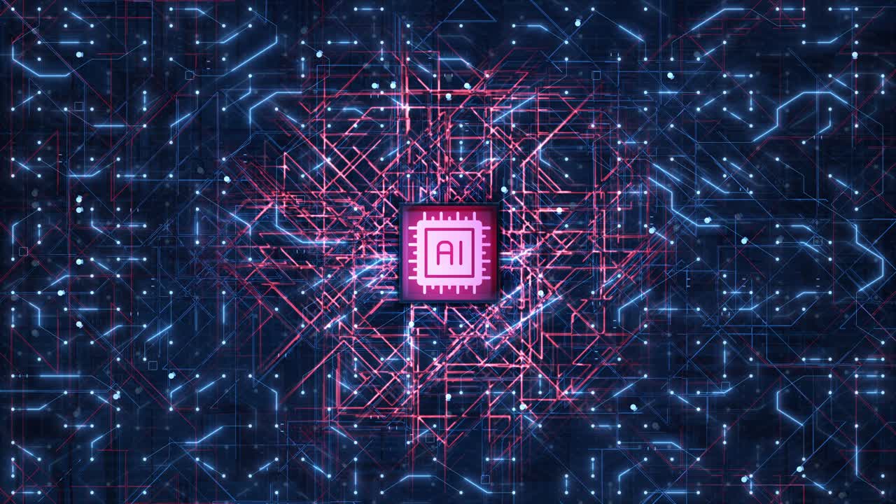 Artificial Intelligence AI Chip Processor Animation Futuristic Circuit Board Digital Background Loop