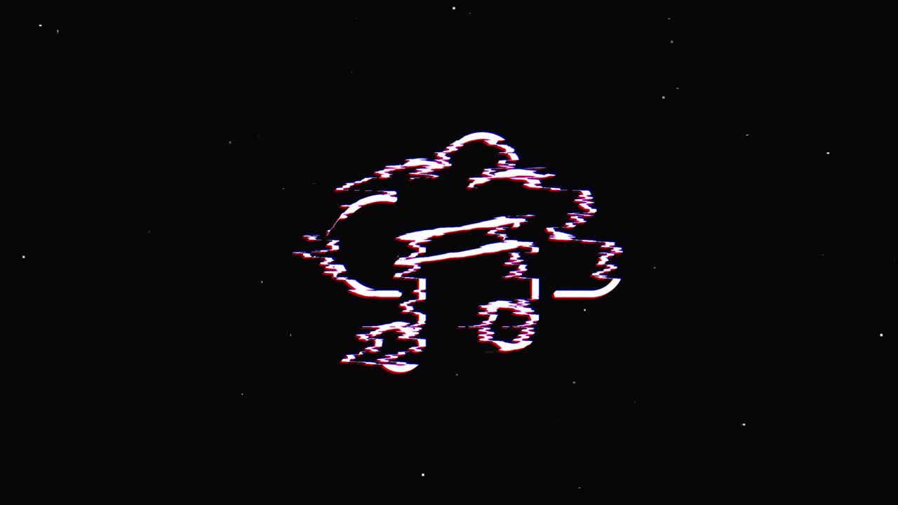 Social media glitch icon design isolated on dark background. Outline web icon. Motion graphics.