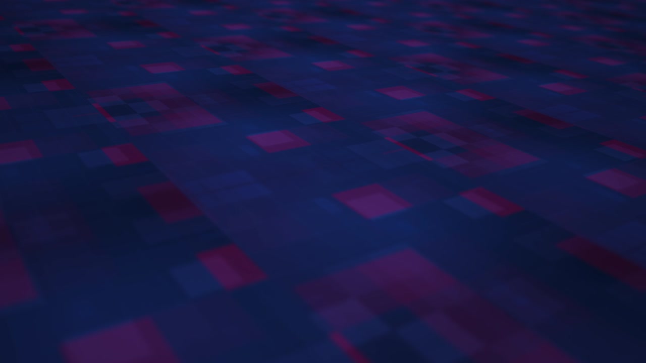 Dark blue and red virtual digital grid futurism background. 4K 3D illustration render seamless loop. Retro futuristic animation element. Geometric squares mosaic science technology motion design.