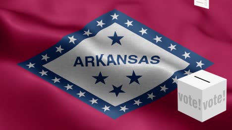 state of arkansas -  ballots fly to box for arkansas selection - ballot box in front of flag - election - vote - national flag arkansas state wave pattern loopable elements - fabric texture and endless loop - arkansas state loopable flag