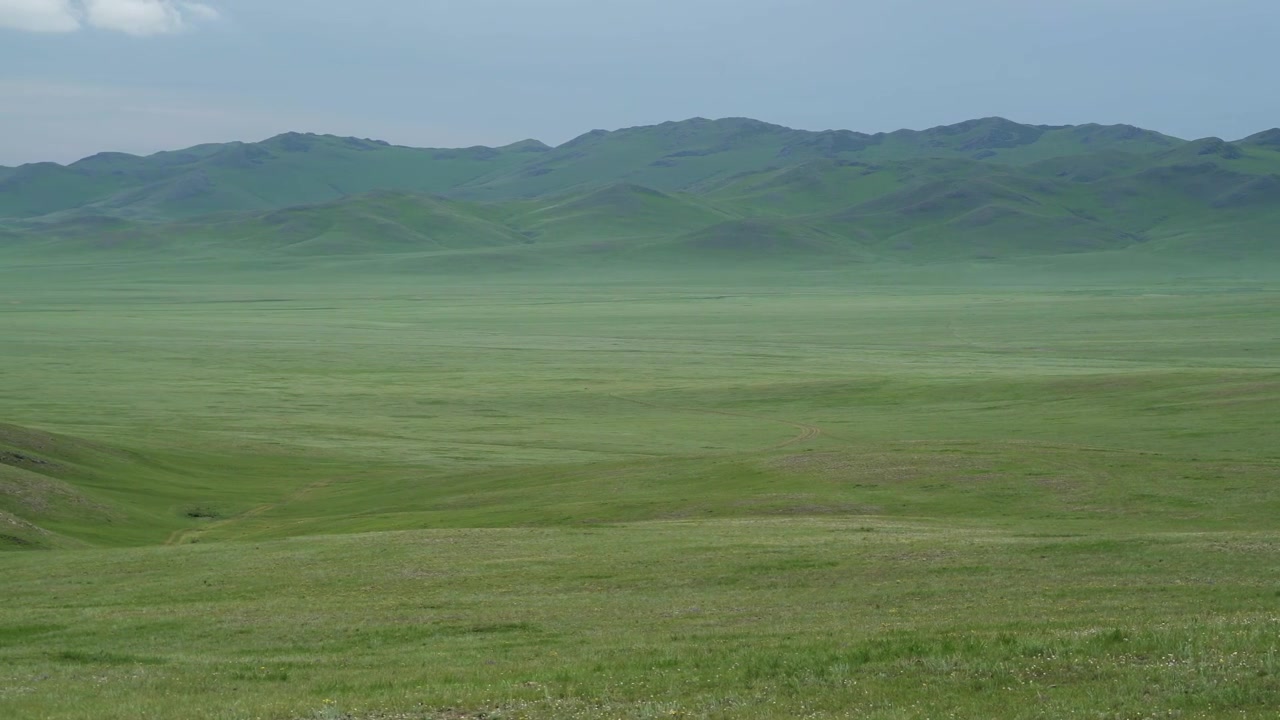 Panoramaudsigt over Rullende Grønne Bakker i den Mongolske Steppe