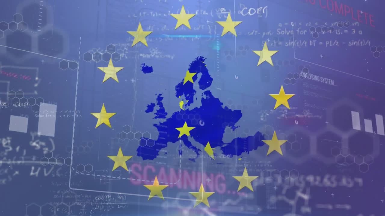 유럽 연합의  ⁇ 발 위에서 금융 데이터 처리의 애니메이션