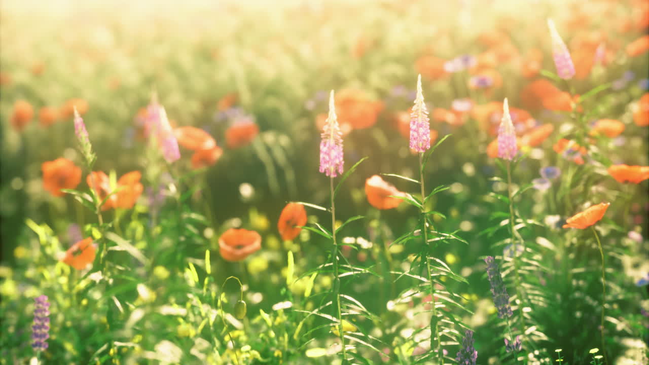 Vibrant wildflower field blooming with colors during a sunny afternoon