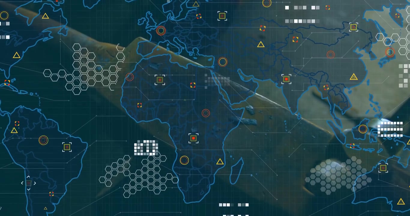 Vertical video: Fading world map driving HUD clusters at shop, marking worn metal horn and rollers