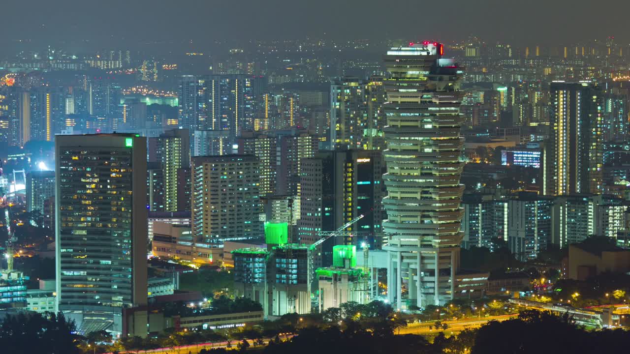 singapur noche iluminado paisaje de la ciudad techo panorama 4k lapso de tiempo