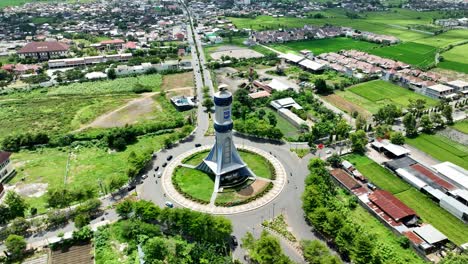 Aerial-view-of-PEARL-MONUMENT,-Mataram,Lombok,-Indonesia